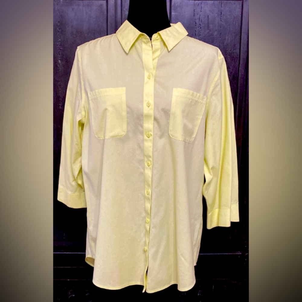 Chico's Women's yellow OS No-Iron button down Cotton-Blend tunic-size 2